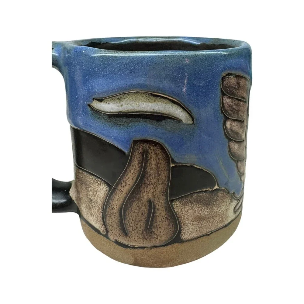 Mara Mexico Studio Art Pottery Stoneware Large Mug Eagle Mountains Trees Signed - Picture 9 of 10